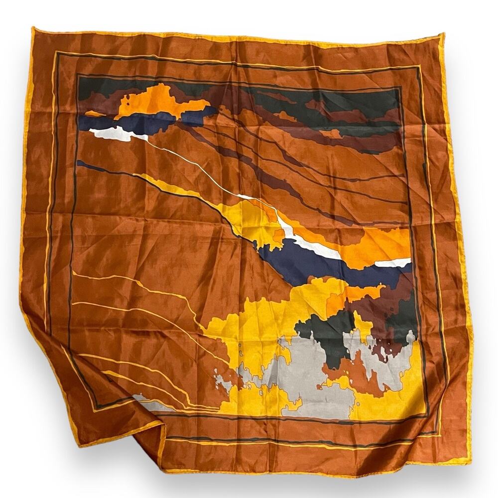 Abstract Print Square Scarf Women's Multicolored Satin Lightweight Retro Artsy